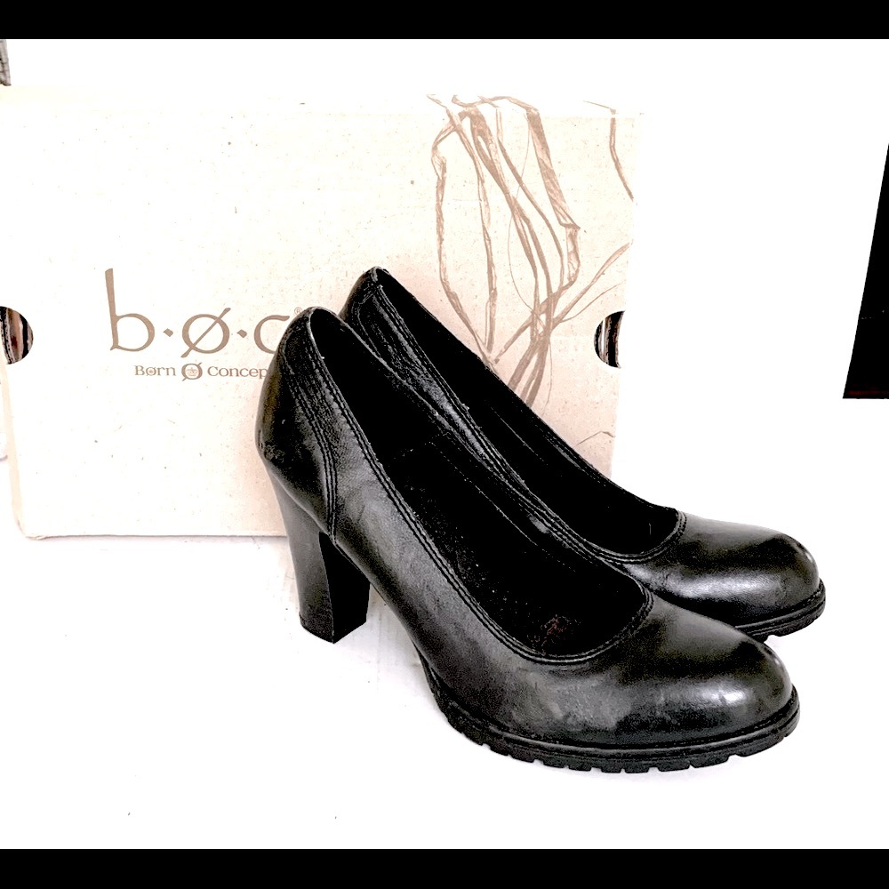 B.O.C. Brand comfortable black real leather shoes black tracked rubber outsole